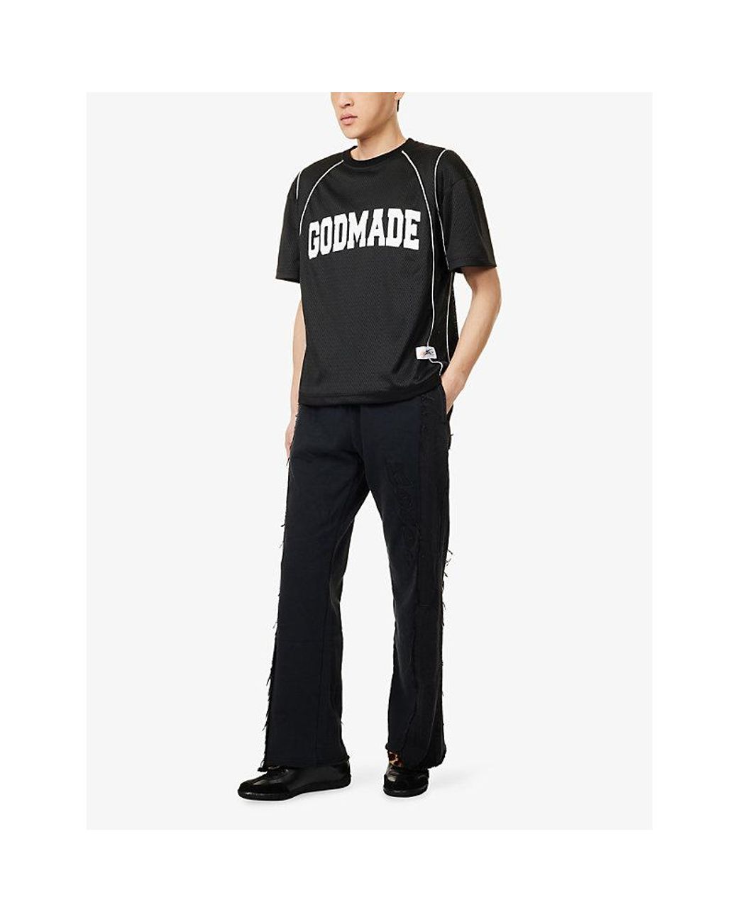 GODMADE Black Logo-Print Perforated Jersey T-Shirt for men
