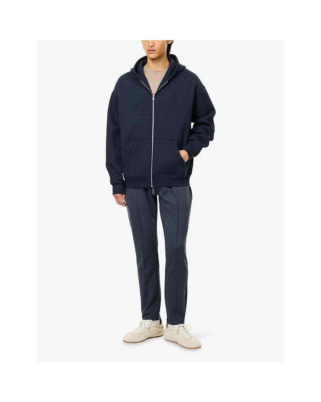 Arne Blue Relaxed-Fit Zip-Through Cotton-Jersey Hoody for men