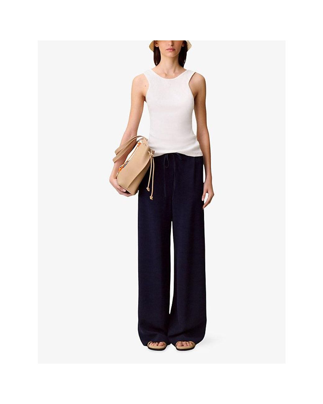Claudie Pierlot Blue Wide-Leg Drawstring-Waist Lyocell-Blend Trousers
