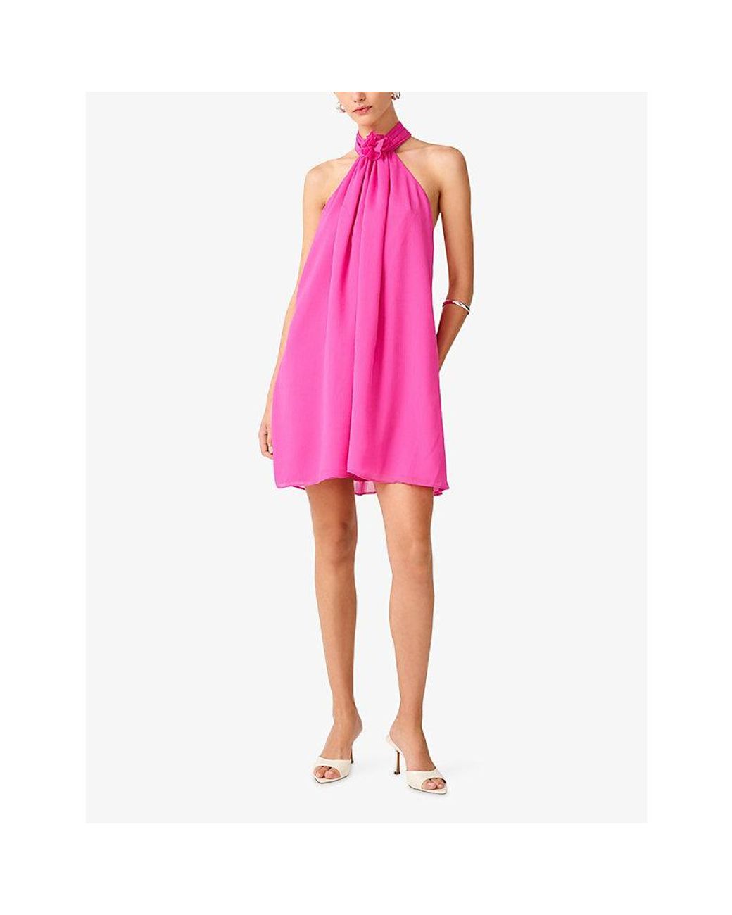 OMNES Pink Demi Halter Woven Mini Dress