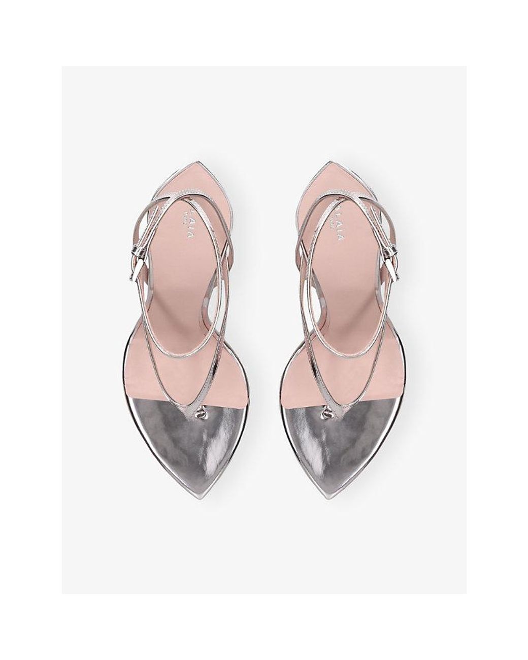 Alaïa White Invisible Tong 90 Metallic Leather Wedge Heels