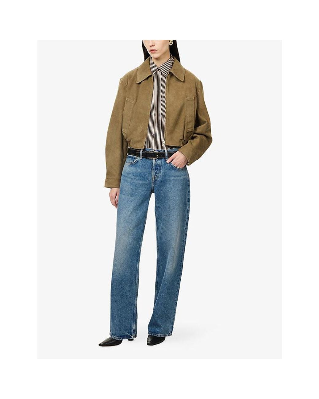 Agolde Natural Nahla Cropped Suede Jacket