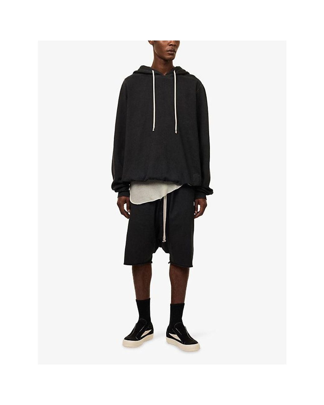 Rick Owens Black Drawstring-Waist Pod Cotton Sweat Shorts for men