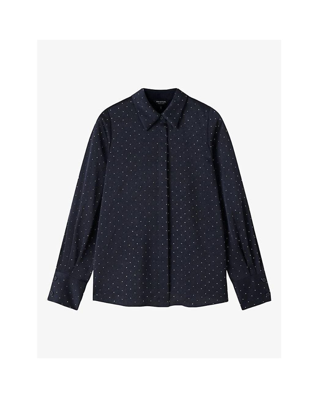 Whistles Blue Embellished-Rhinestones Hammered Satin Shirt