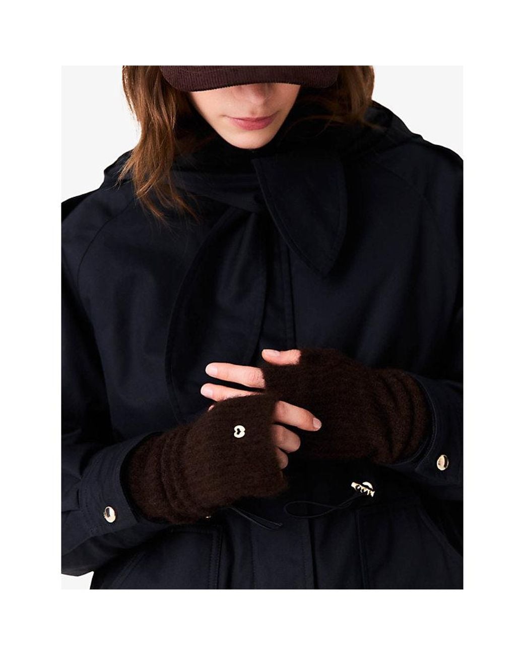 Maje Black Ribbed Hardware-Embellished Yak-Blend Mittens