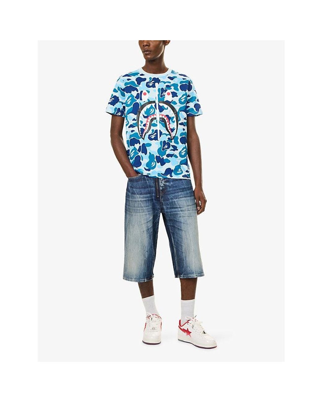 A Bathing Ape Blue Abc Camo Shark Graphic Cotton-Jersey T-Shirt for men