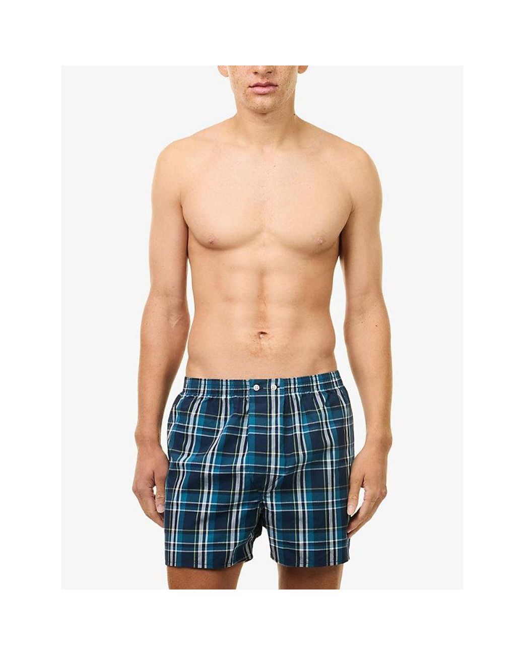 Derek Rose Blue Barker Check-Print Cotton Boxer Shorts for men