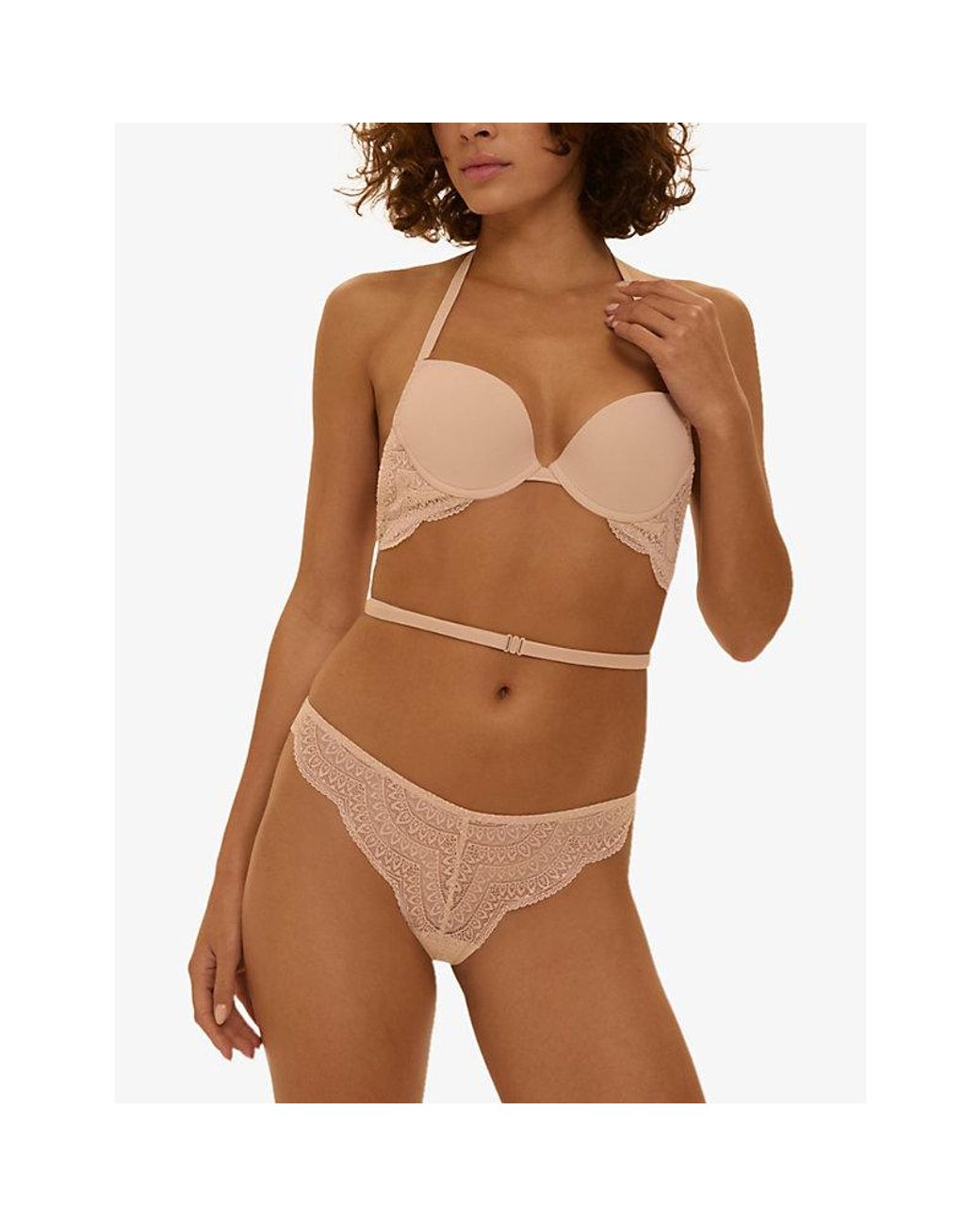 Simone Perele White Eden Lace-Trimmed Stretch-Woven Plunge Bra