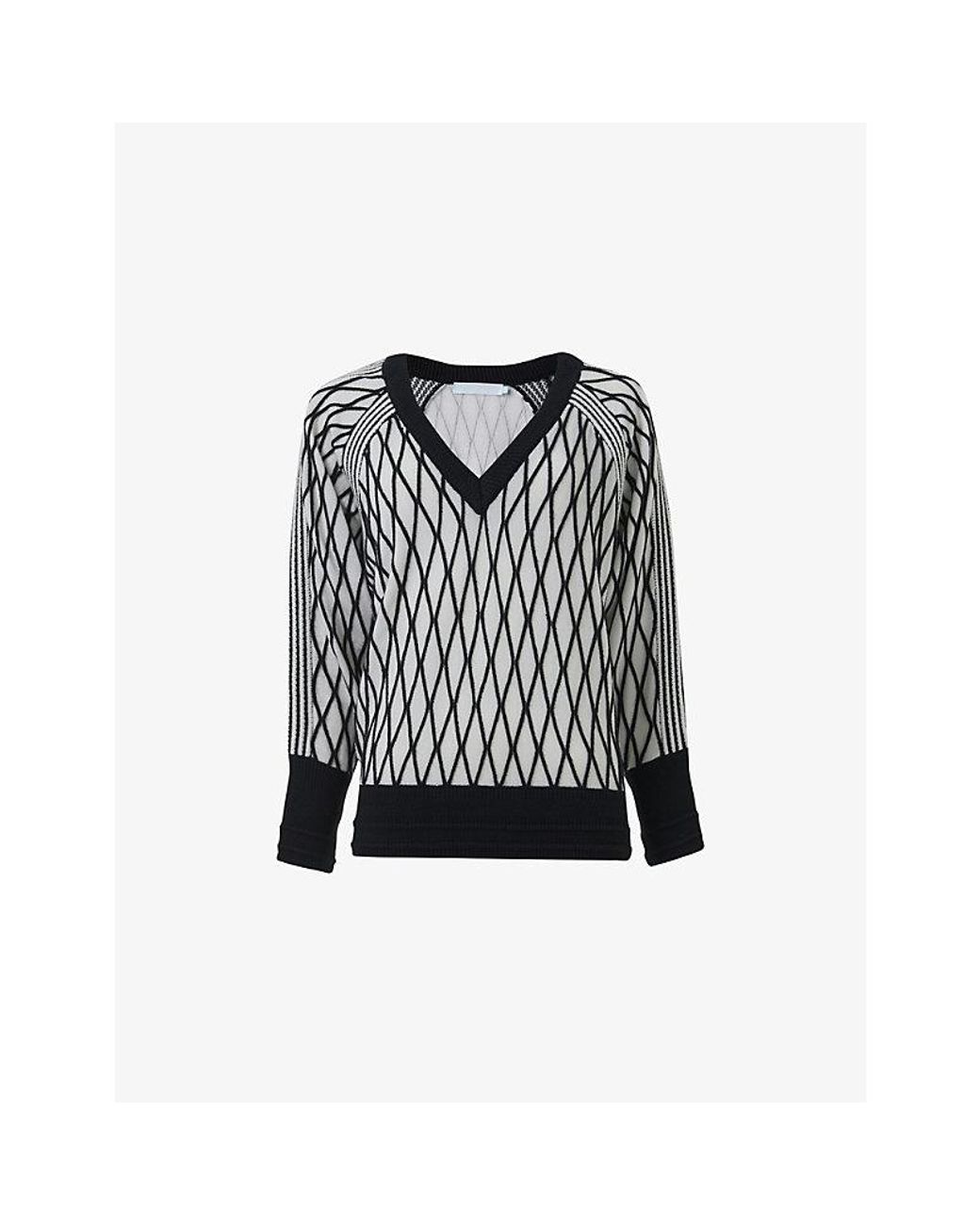 eem Black Argyle-Mesh Textured Knitted Jumper