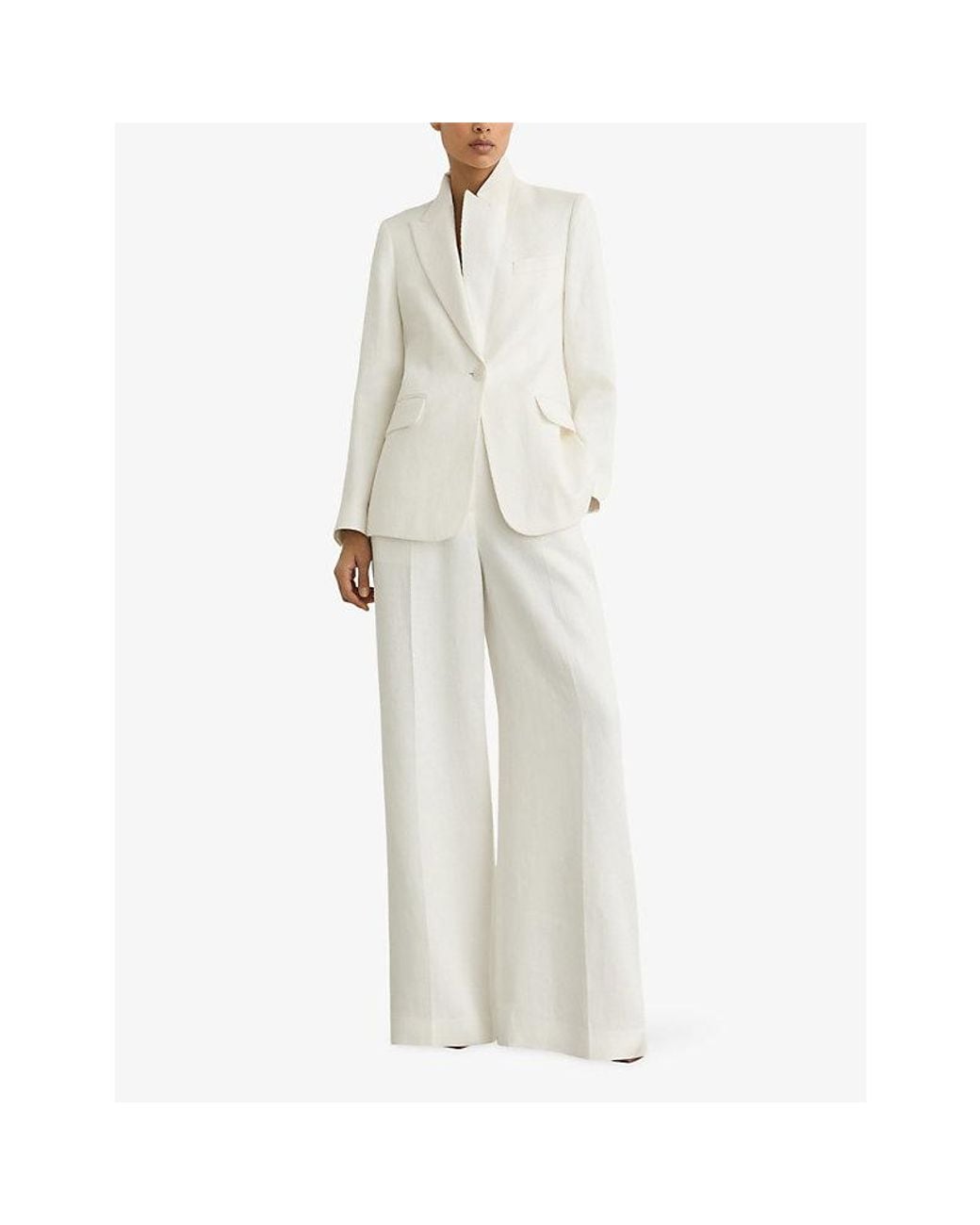 Reiss White Alyx Single-Breasted Linen-Blend Blazer