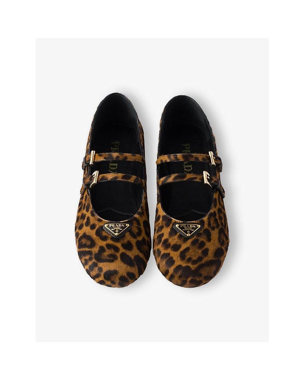 Prada Brown Leopard Leather Ballerina Flats
