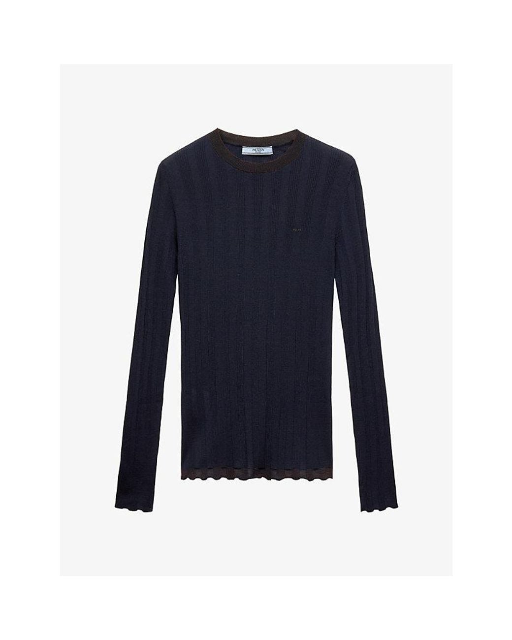 Prada Blue Contrast-Trim Ribbed Wool Jumper