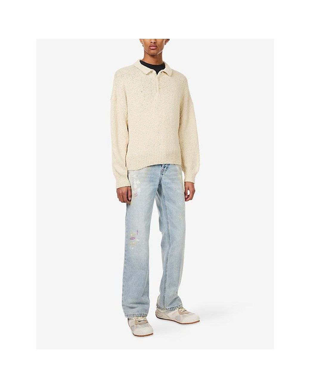 Cole Buxton Natural Beach Knitted Cotton Polo Jumper for men