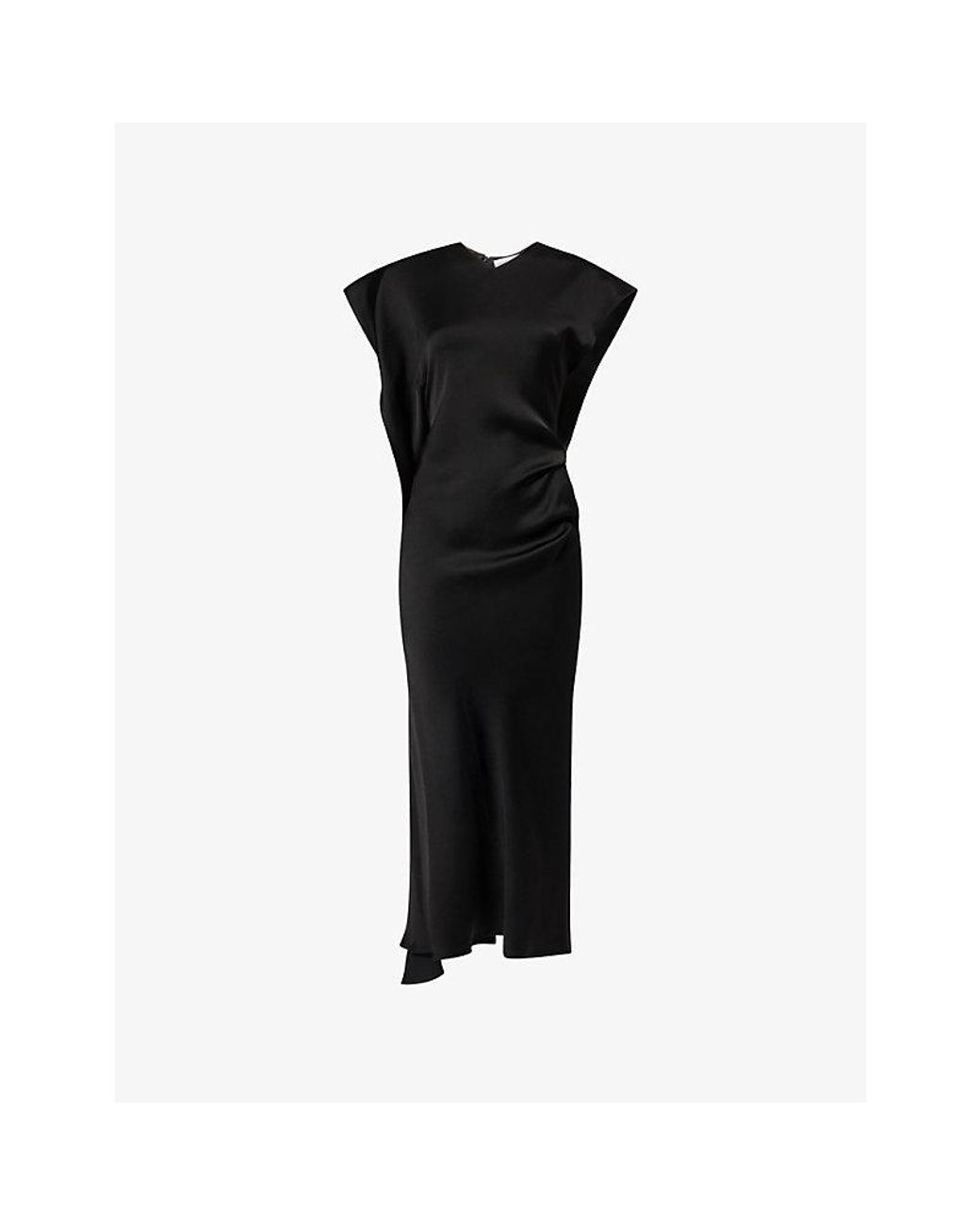 Victoria Beckham Black Victoria Crepe Back Asymmetric-Hem Satin Midi Dress