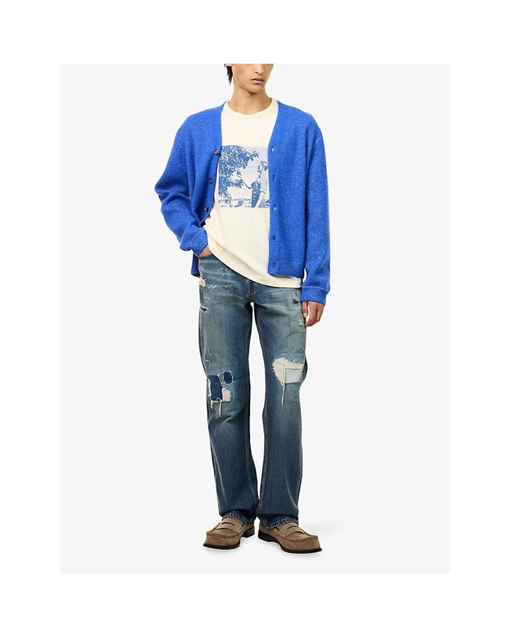 J.W. Anderson Blue Distressed Straight-Leg Denim Jeans for men