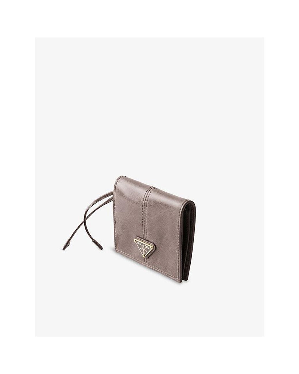 Prada Gray Triangle-Plaque Small Leather Wallet