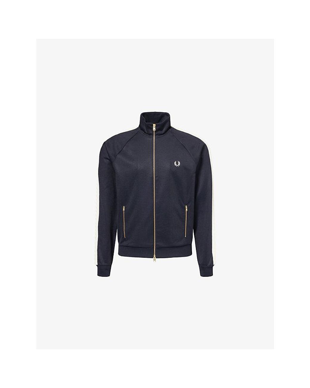 Fred Perry Blue Cable-Knit Taped Cotton-Blend Track Jacket for men