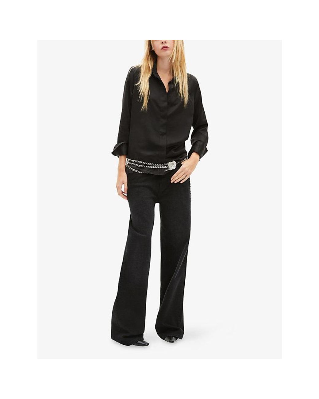 The Kooples Black Long-Sleeved Satin Shirt