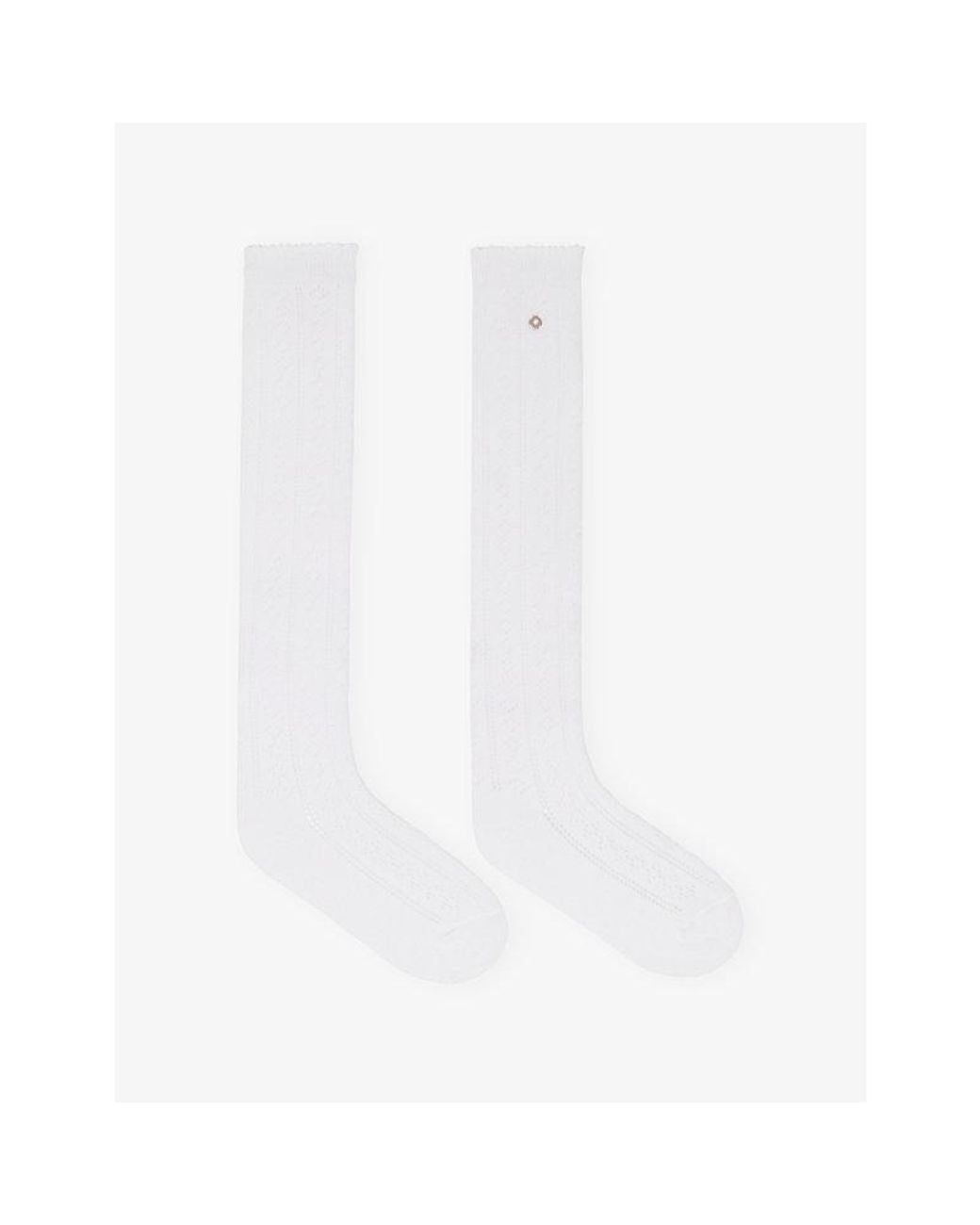 Maje White Pointelle Cotton-Blend Knee-High Socks