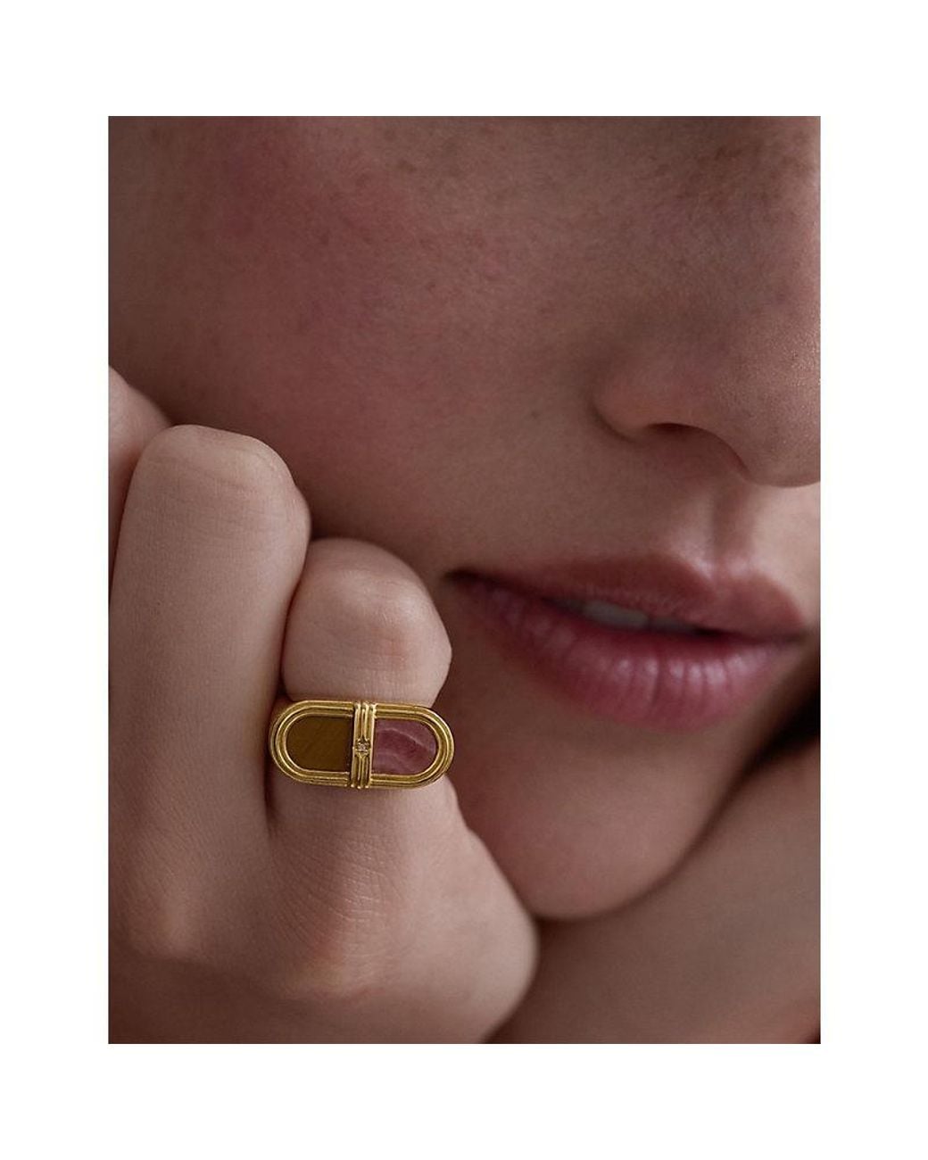 Astley Clarke Metallic X Laura Jackson Signet 18Ct-Plated Sterling- Tiger's Eye, Rhodochrosite And Sapphire Ring