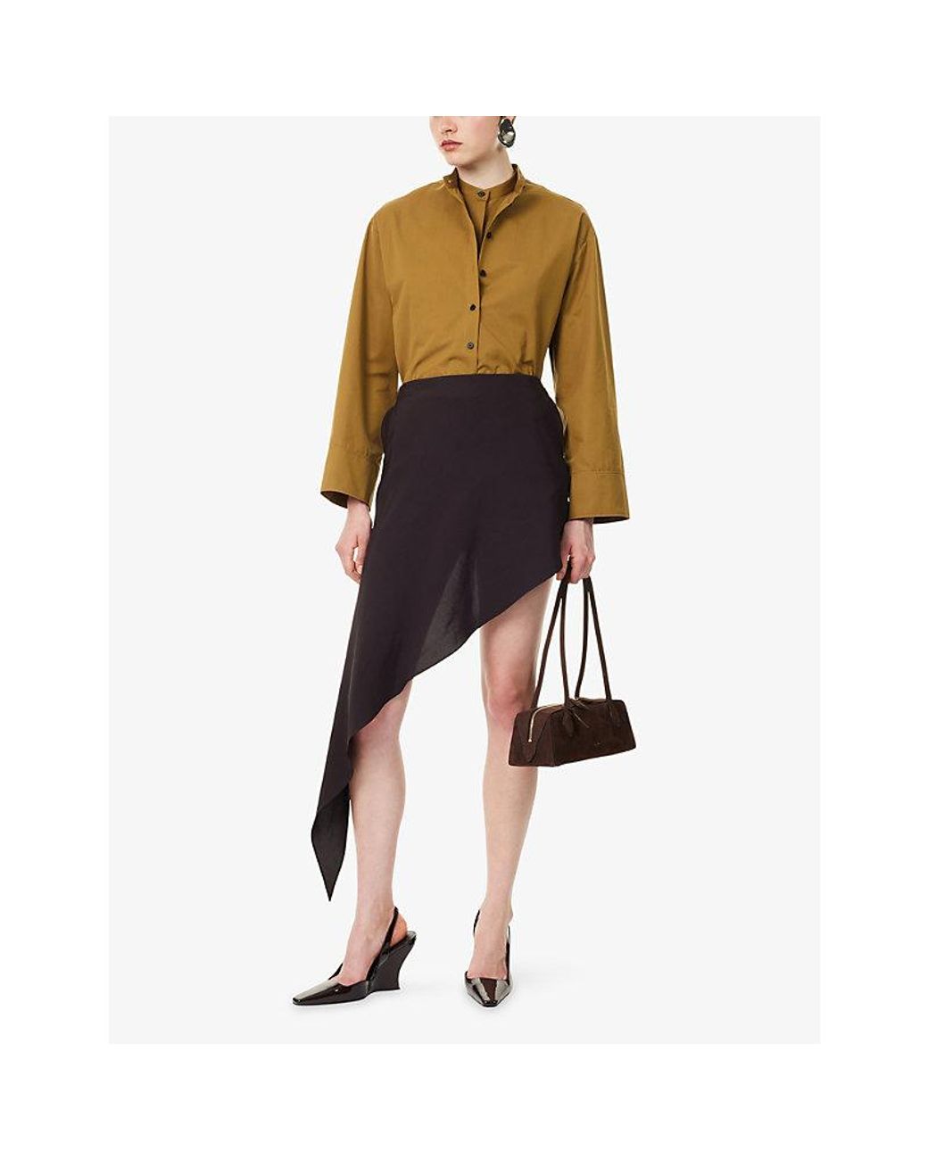 Alaïa Black Pointed Asymmetric Woven Mini Skirt