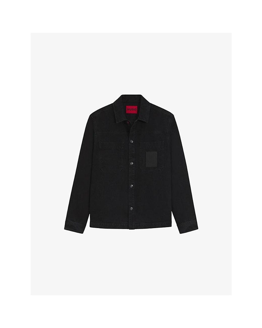 HUGO Black Brand-Patch Oversized-Fit Denim Shirt for men