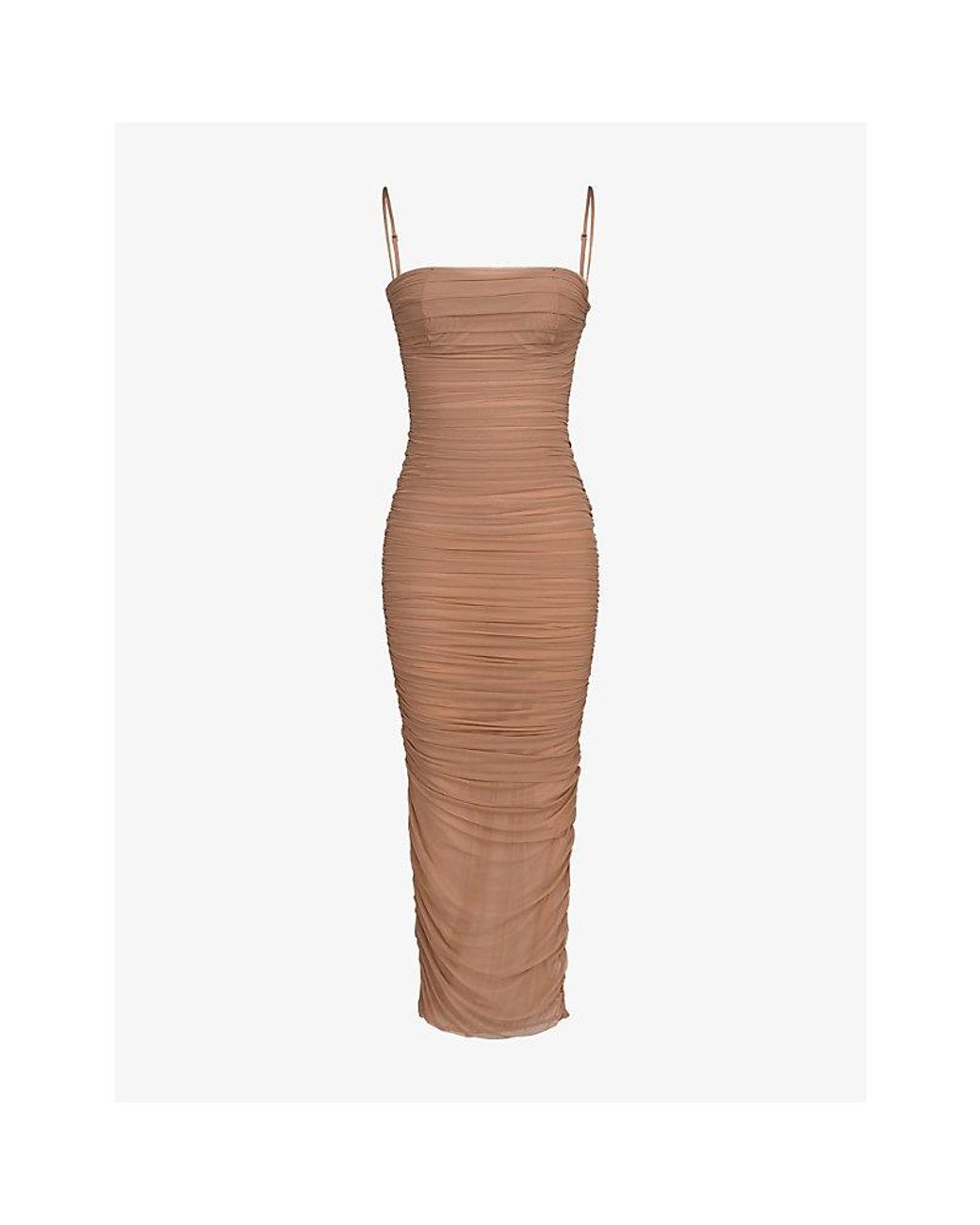 House Of Cb Brown Fornarina Ruched Stretch-Mesh Maxi Dress Xs (A-C Cup)