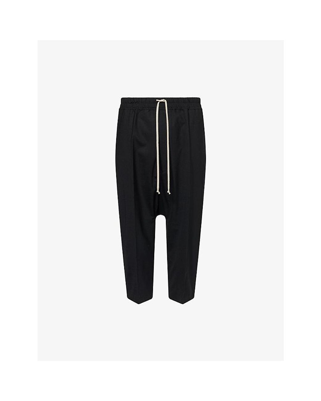 Rick Owens Black Cropped Drawstring Wool Trousers for men