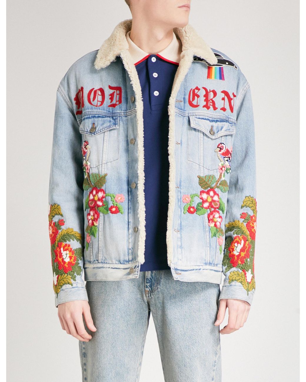 Gucci Embroidered Denim Jacket in Blue for Men | Lyst