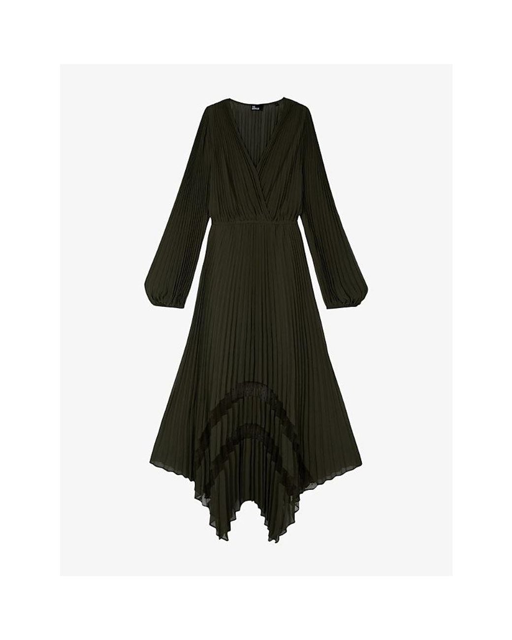 The Kooples Black Pleated V-Neck Woven Maxi Dress