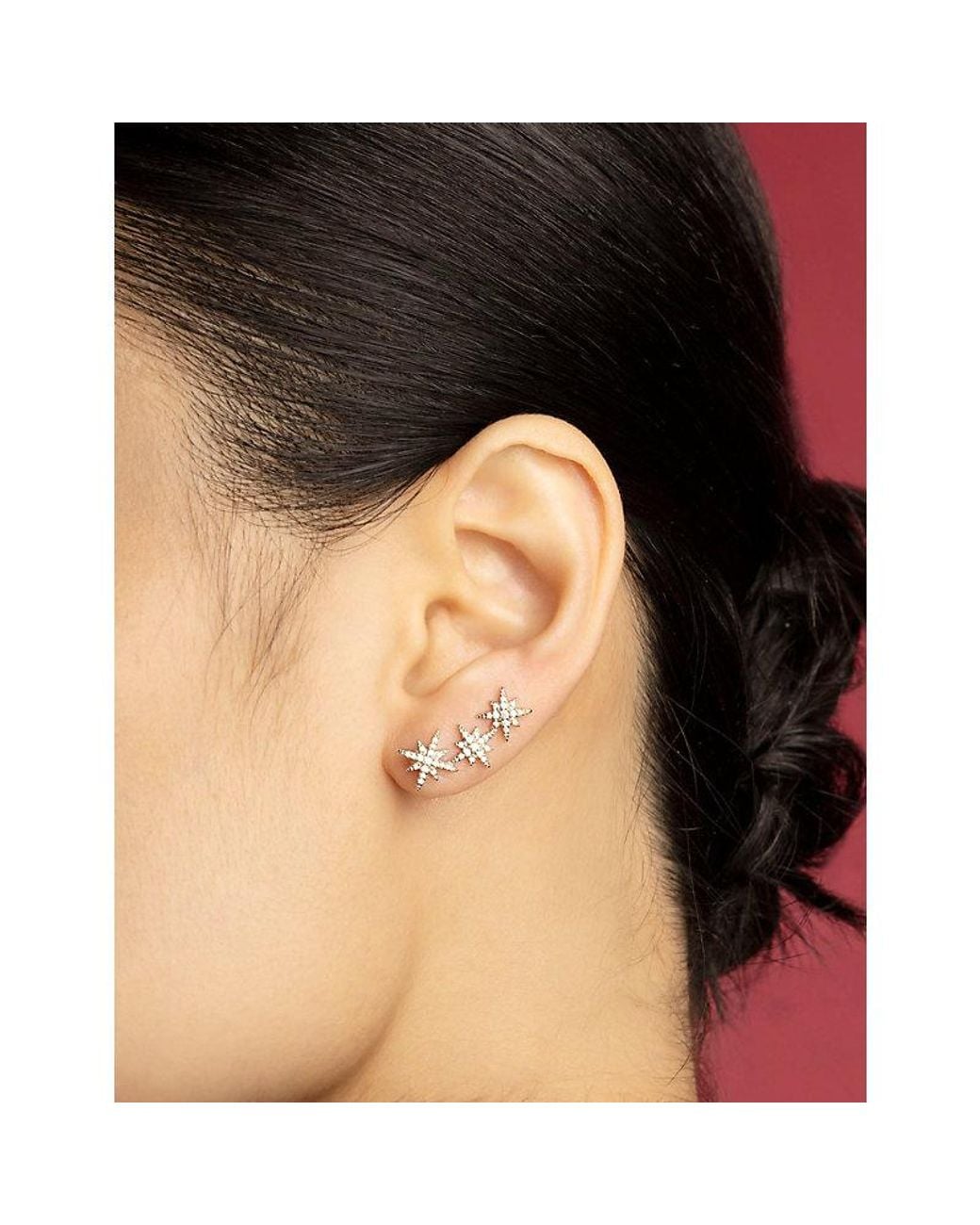 Apm Monaco White Météorites Triple Asymmetric Rhodium Plated Alloy And Cubic Zirconia Earrings
