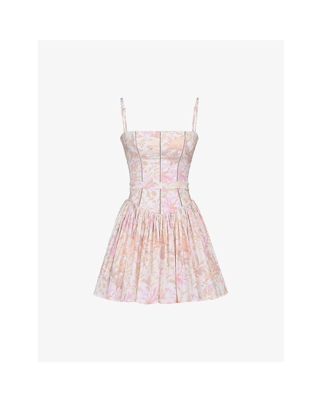 House Of Cb Pink Ysabella Floral-Print Stretch-Cotton Mini Dress Xs (A-C Cup)