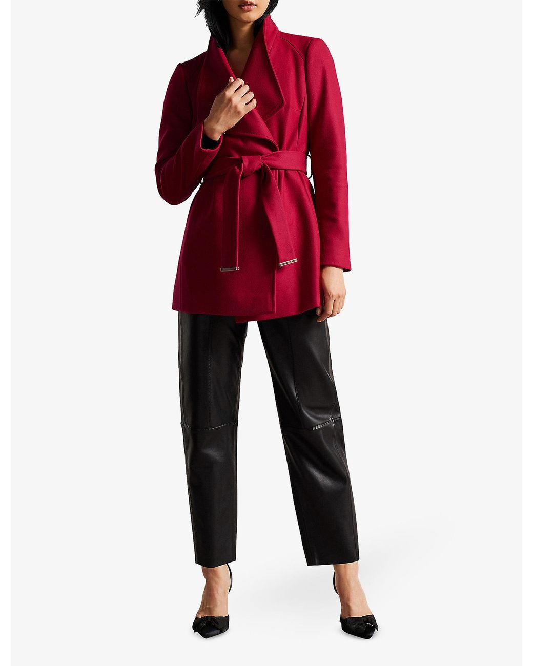 Ted Baker Rosess Wrap Wool-blend Coat in Red | Lyst