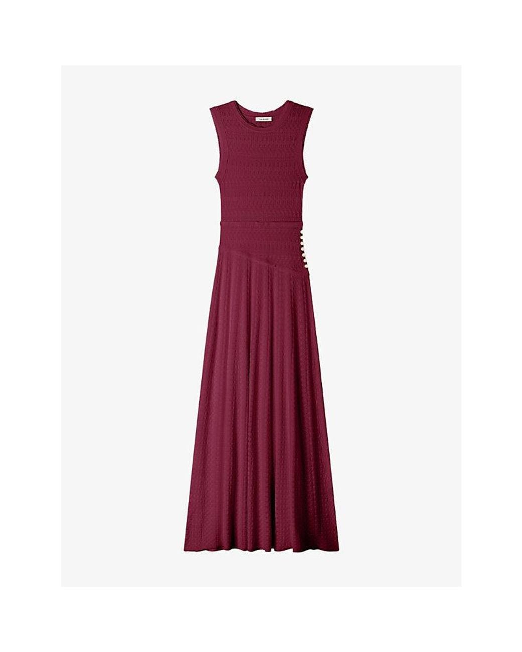 Sandro Purple Pointelle Knit Maxi Dress
