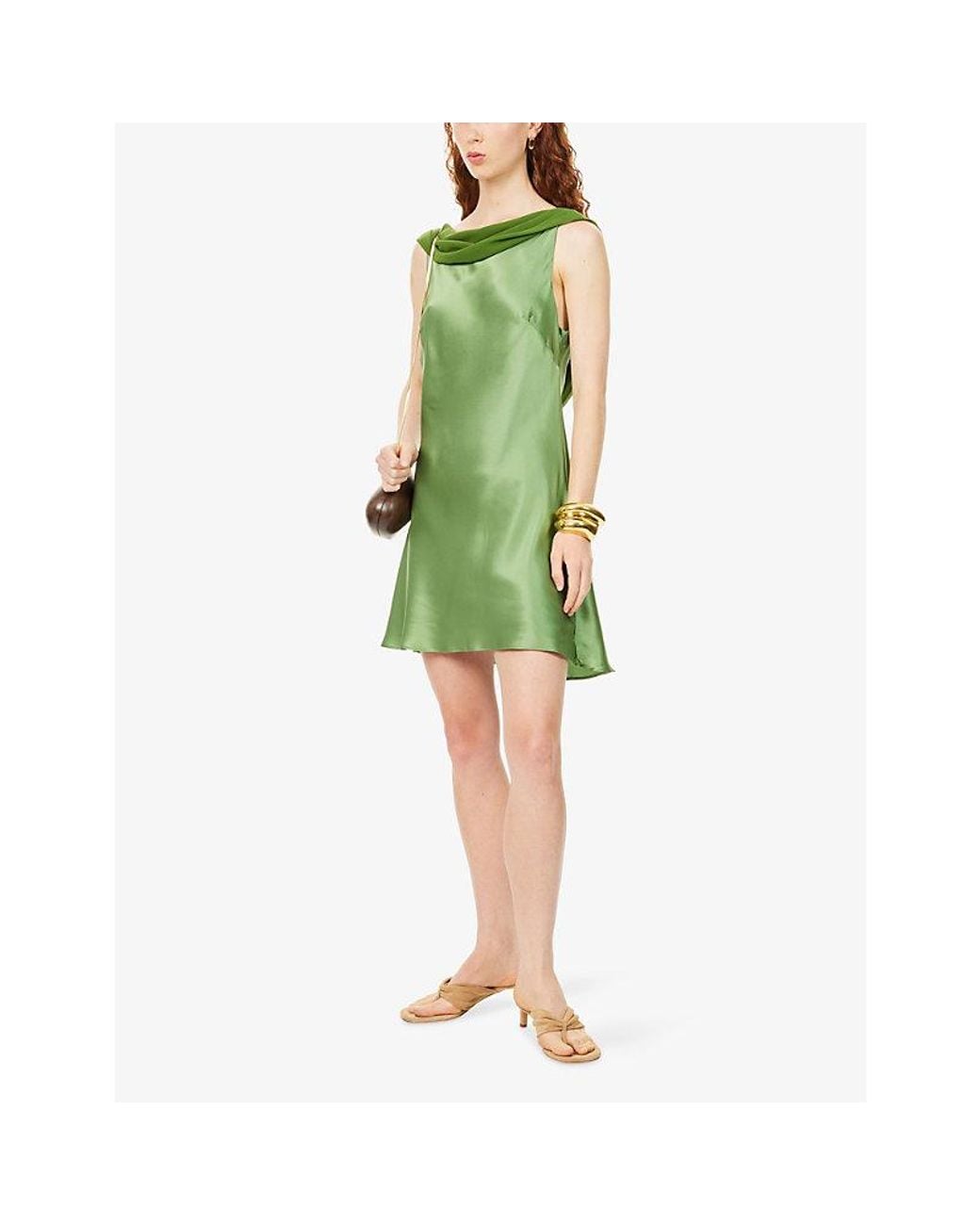 Reformation Green Jonelle Low-Back Silk Mini Dress