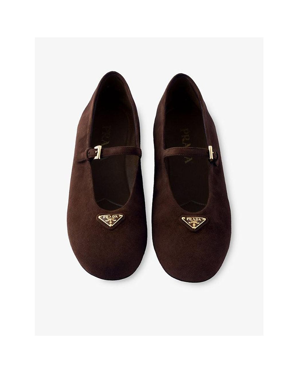 Prada Brown Triangle-Logo Suede Ballerina Flats