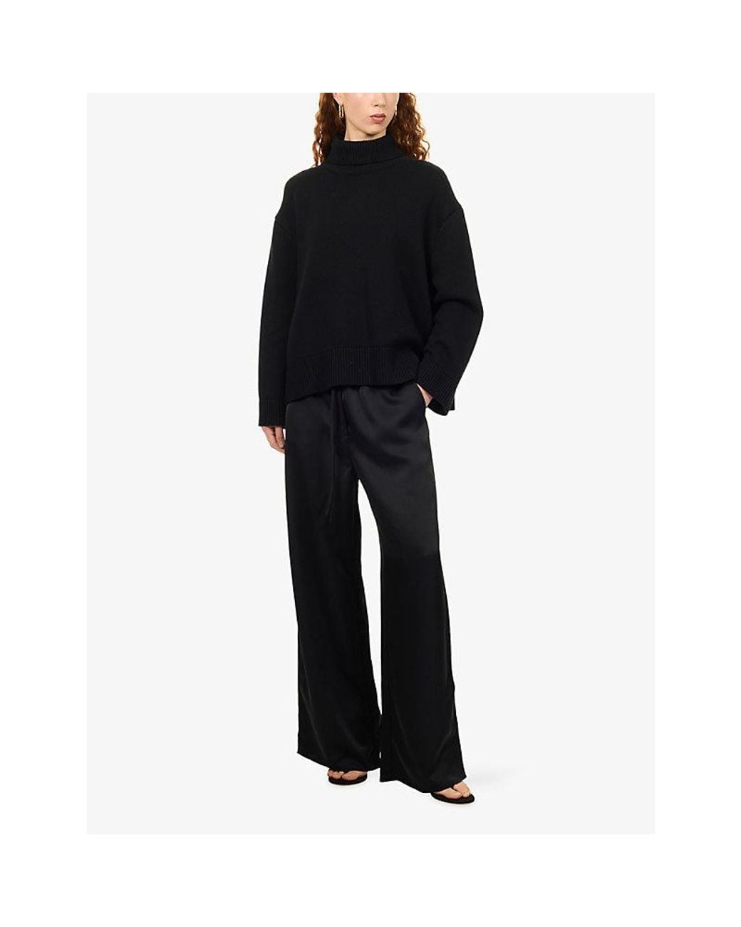 Pretty Lavish Black Breya Wide-Leg Satin Trousers
