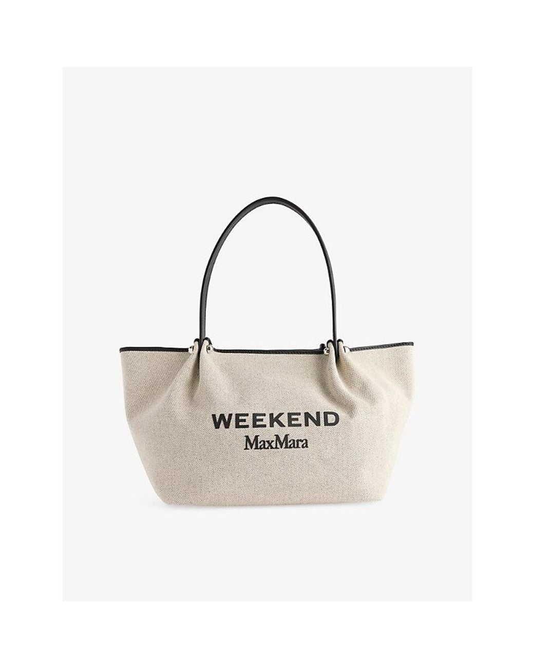 Weekend by Maxmara White Logo-Print Cotton-Canvas Tote Bag