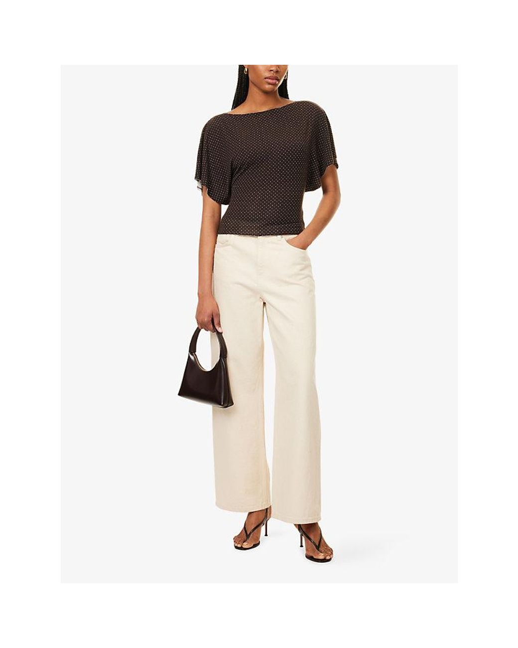 Reformation Brown Avery Dotted Woven Knit Top