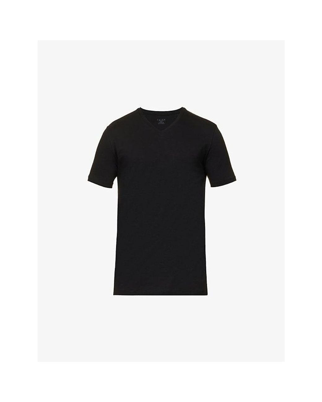 Falke Black Regular-Fit V-Neck Stretch-Cotton T-Shirt for men
