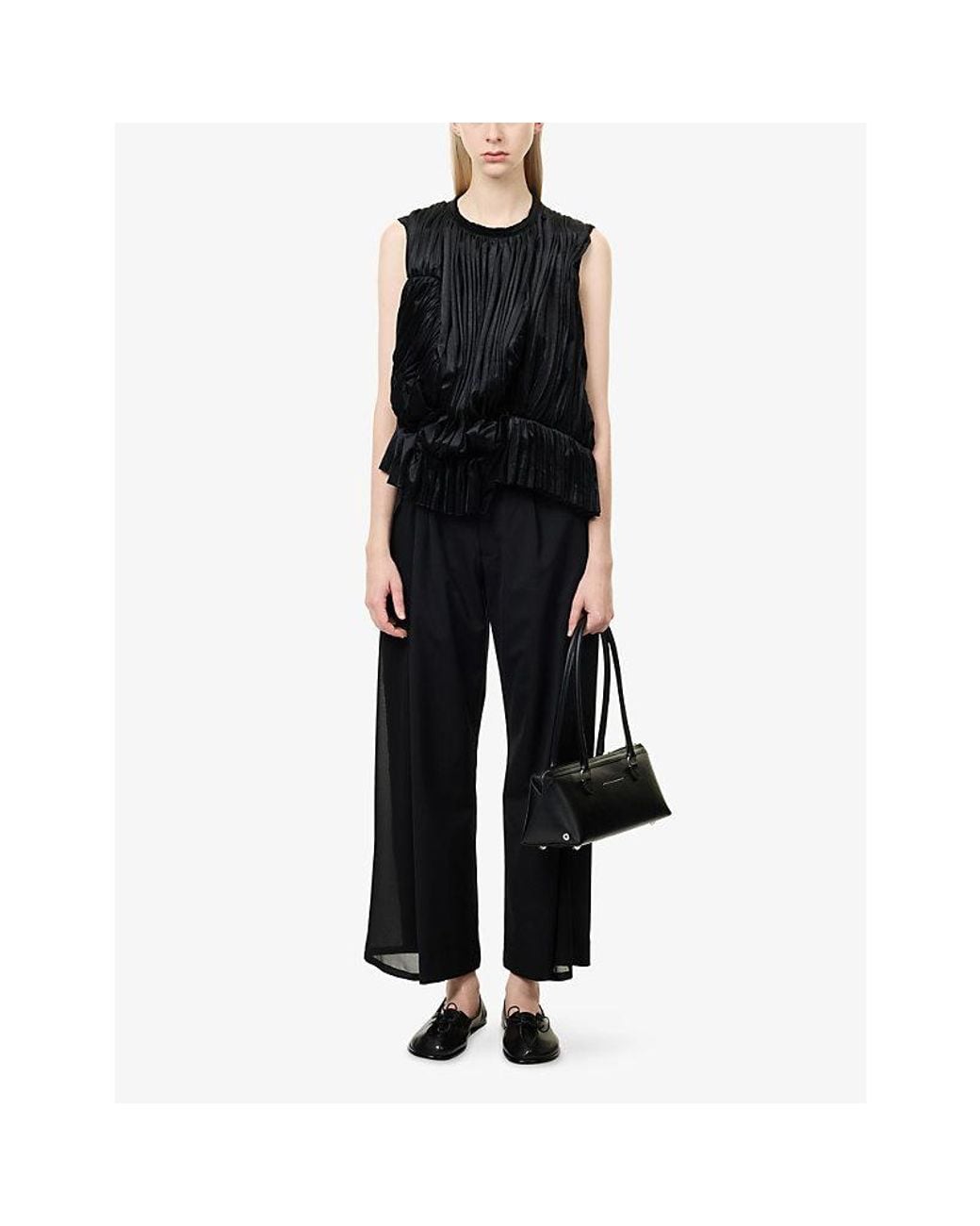 Comme des Garçons Black Asymmetric Pleated Velvet Top