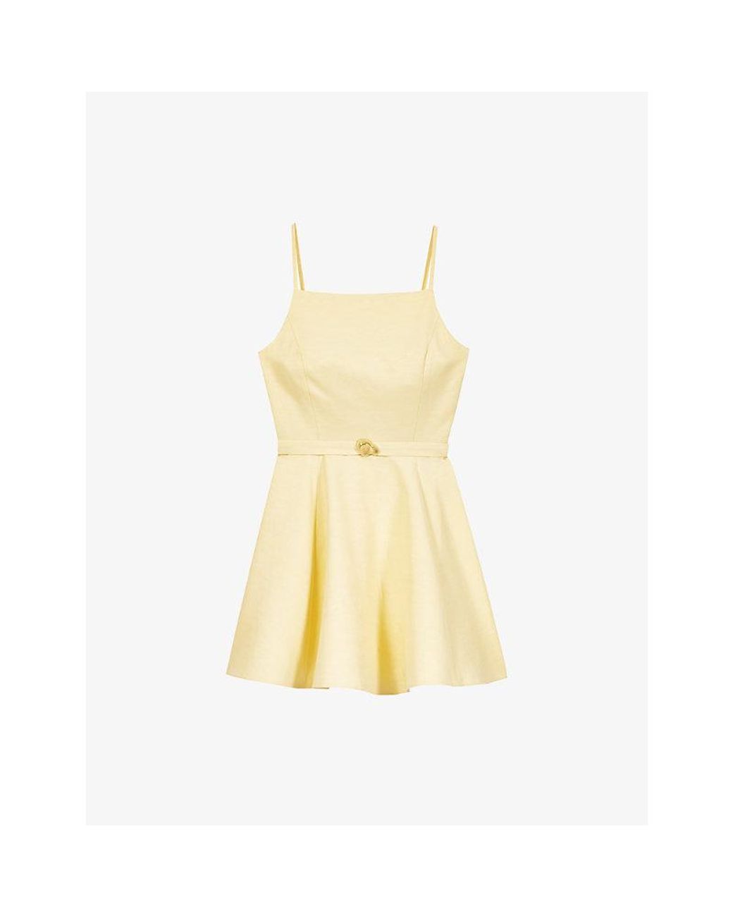 Maje Yellow Flared Square-Neck Linen-Blend Mini Dress