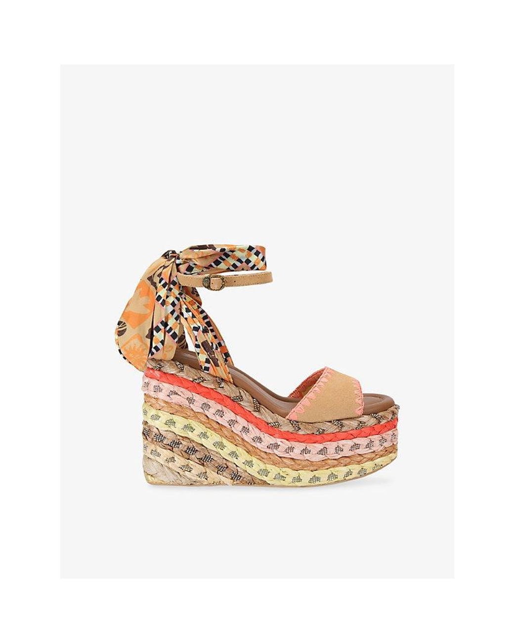 Kurt Geiger Pink Chelsea Scarf Wedge Suede Heels