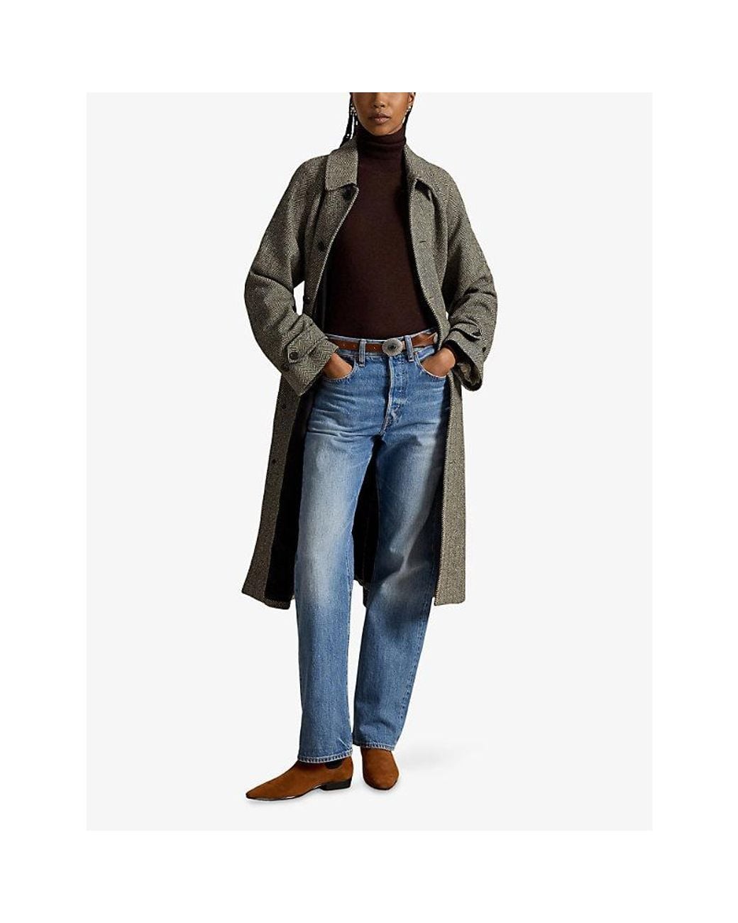 Polo Ralph Lauren Green Herringbone Belted Wool-Blend Coat