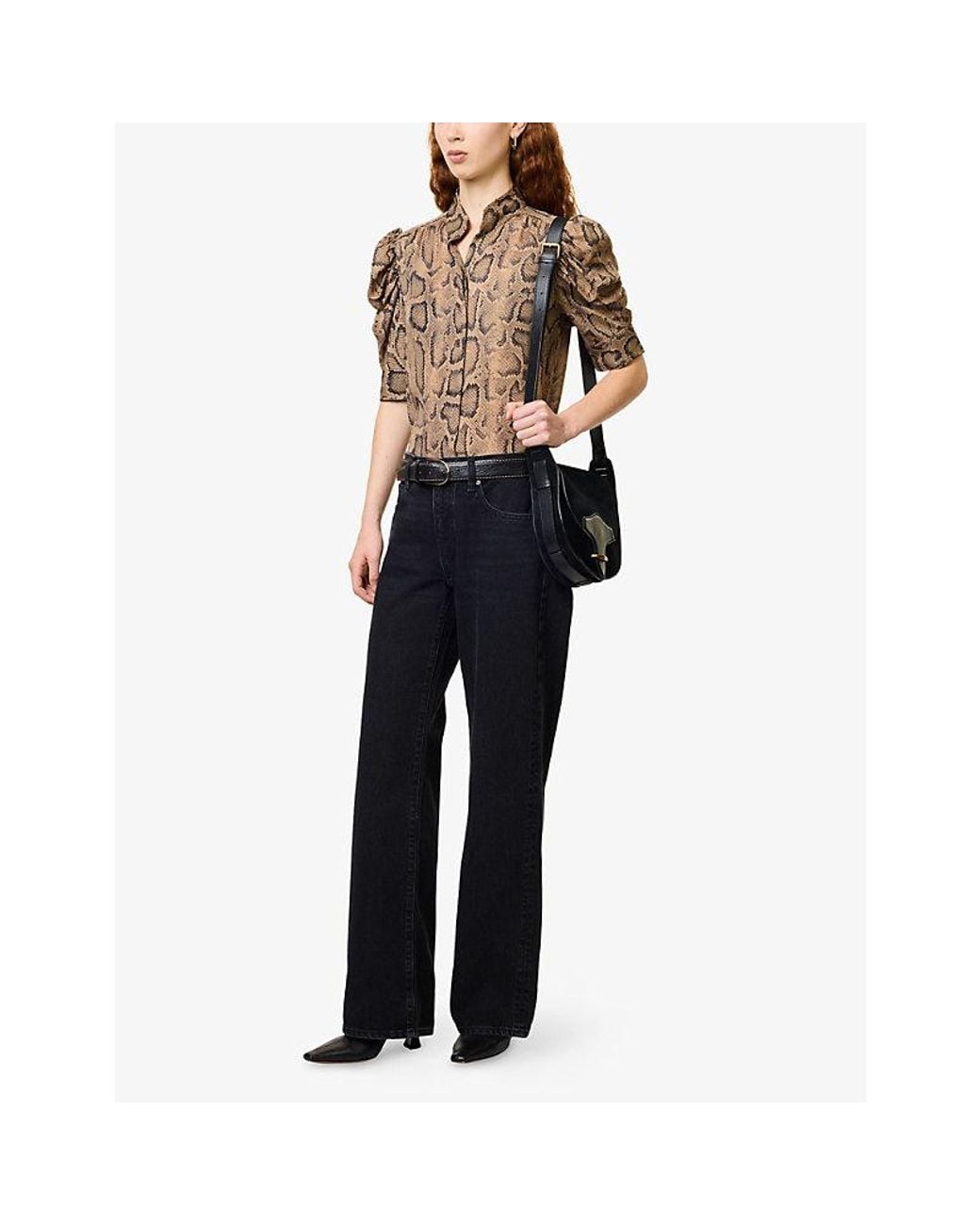 FRAME Natural The Gillian Snake-Print Silk Top