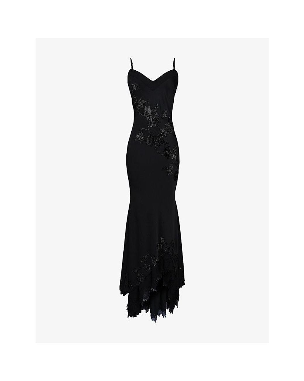 House Of Cb Anastelle Hand-Beaded Satin Maxi Dress in Black | Lyst