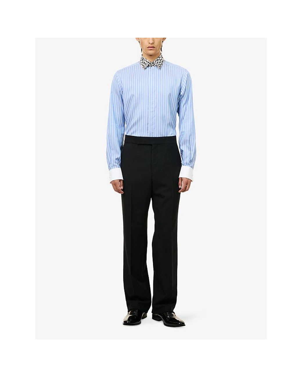 Tom Ford Blue Printed Collar Striped Silk Shirt for men