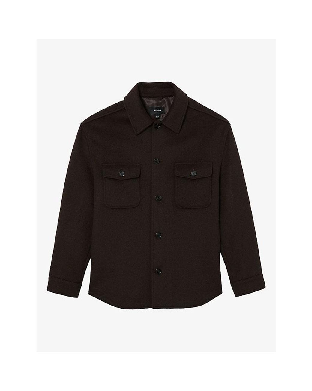 Reiss Black Liam Patch-Pocket Wool-Blend Overshirt for men