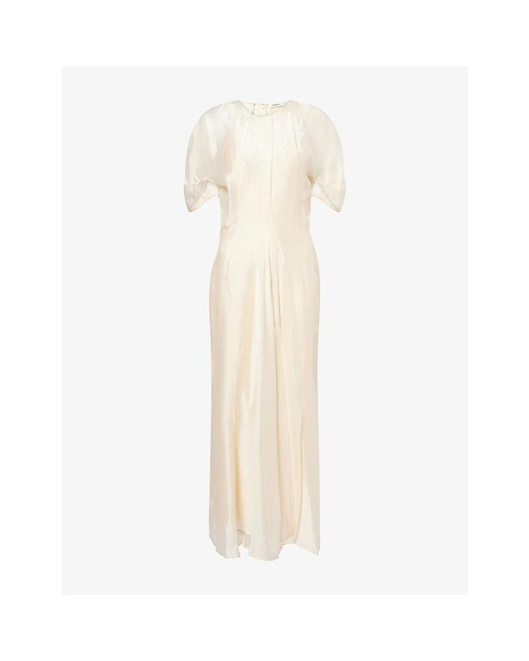 Khaite Natural Ria Cap-Sleeve Silk-Blend Maxi Dress