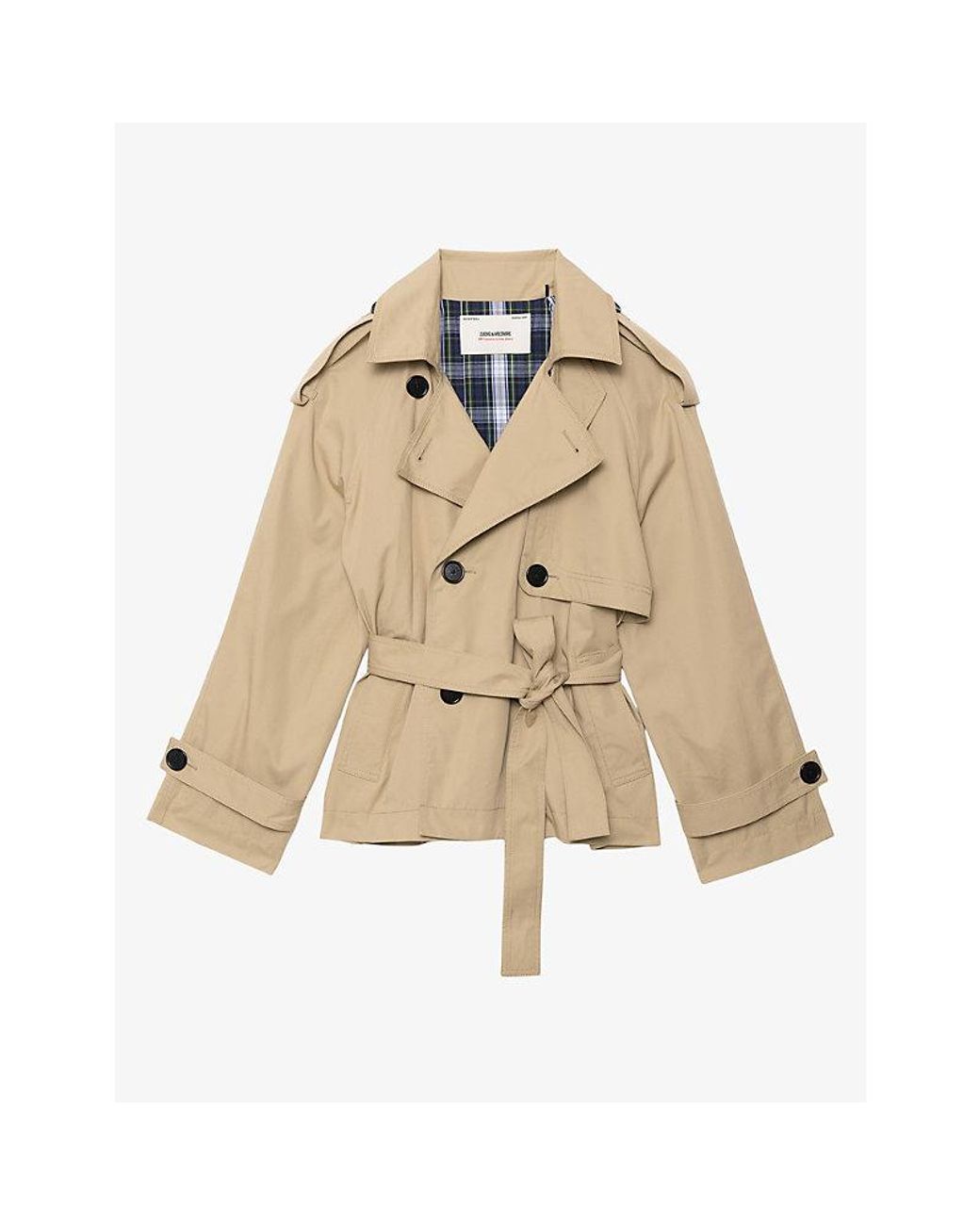 Zadig & Voltaire Natural Kivana Double-Breasted Belted-Waist Cotton Trench